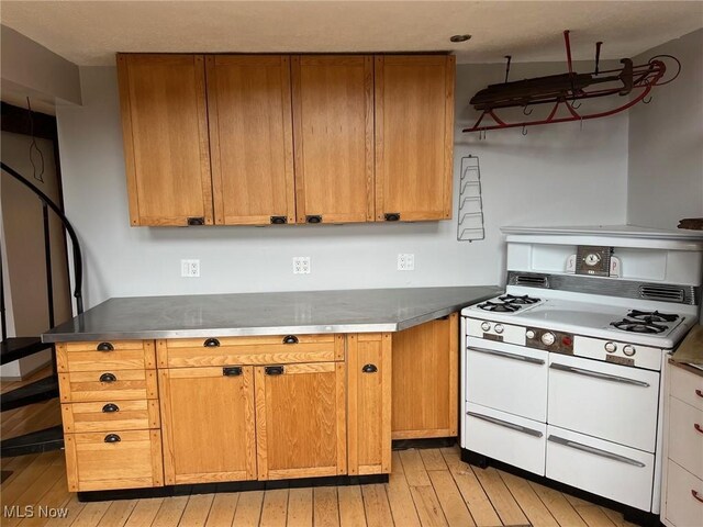 6232 Weaver Rd, Conneaut, OH 44030 - kitchen with brown cabinetry, light wood-type flooring, and double oven range