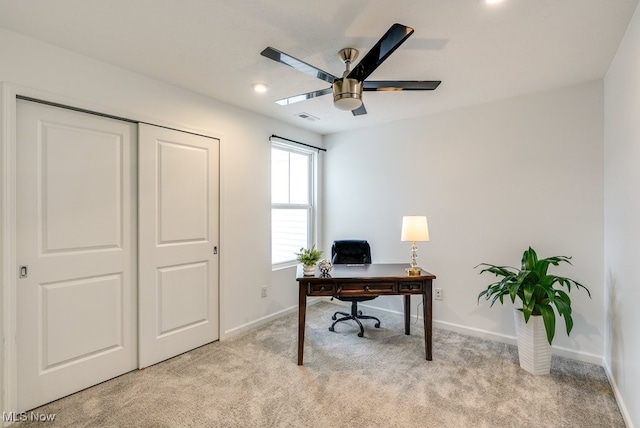 855-2 Dipper Ln, Aurora, OH 44202 - office with ceiling fan, light colored carpet, and recessed lighting