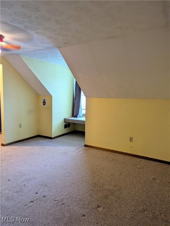 44790 County Road 23, Coshocton, OH 43812 - additional living space with baseboards, vaulted ceiling, carpet flooring, and a textured ceiling