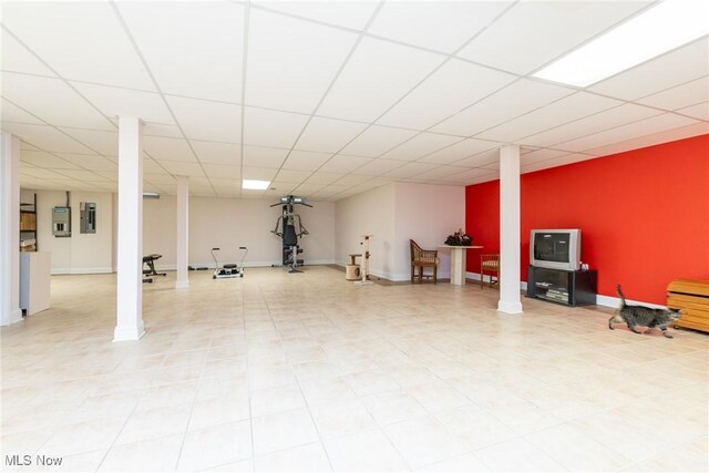 2 Salem Ct, Beachwood, OH 44122 - finished basement with a paneled ceiling, baseboards, and electric panel