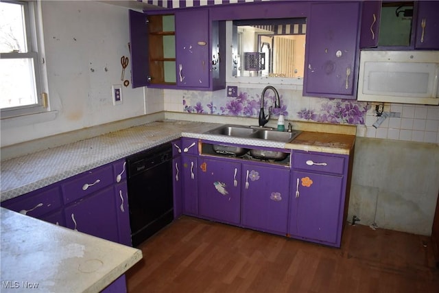 190 10th St, Campbell, OH 44405 - kitchen featuring a sink, red cabinets, dishwasher, and white microwave