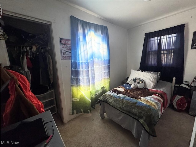 bedroom with a closet and carpet flooring