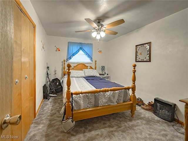 bedroom with carpet floors and ceiling fan
