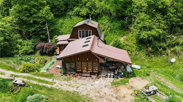 1000 Coon Fork Rd, Arnoldsburg, WV 25234 - rear view of property featuring a gambrel roof and french doors
