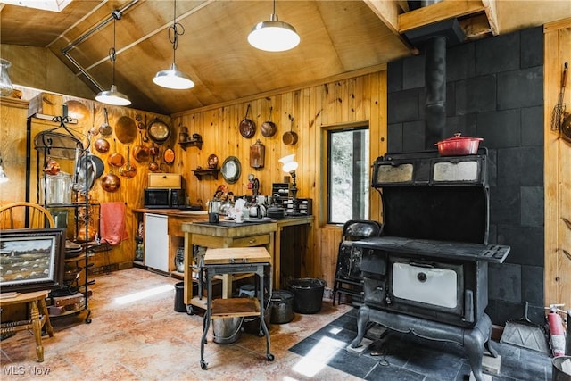 1000 Coon Fork Rd, Arnoldsburg, WV 25234 - living room with lofted ceiling and wood walls