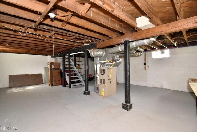 1118 Hartford Ave, Akron, OH 44320 - below grade area with heating unit and stairs