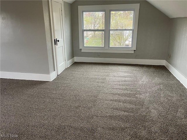 additional living space with carpet flooring, baseboards, and lofted ceiling