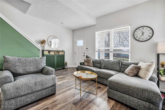 7510 Elton Ave, Cleveland, OH 44102 - living room featuring baseboards, wood finished floors, and a textured ceiling
