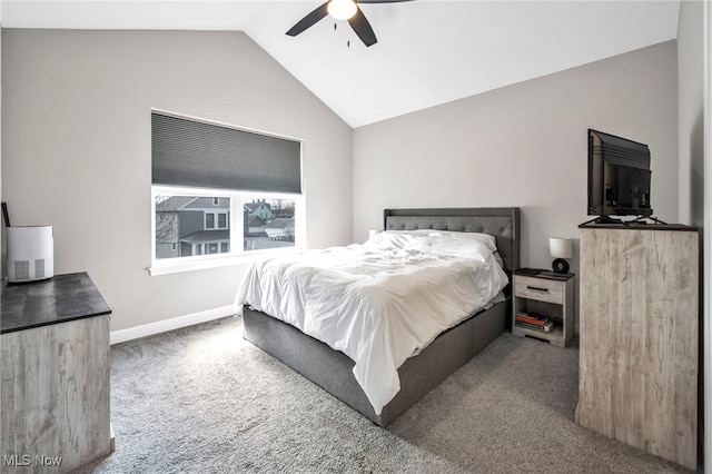 7510 Elton Ave, Cleveland, OH 44102 - carpeted bedroom with baseboards, vaulted ceiling, and ceiling fan