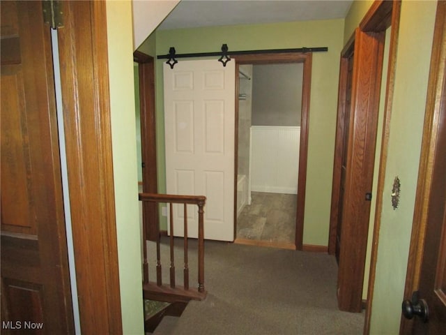 3701 Villa Marie Rd, Lowellville, OH 44436 - hall featuring wainscoting, a barn door, and carpet