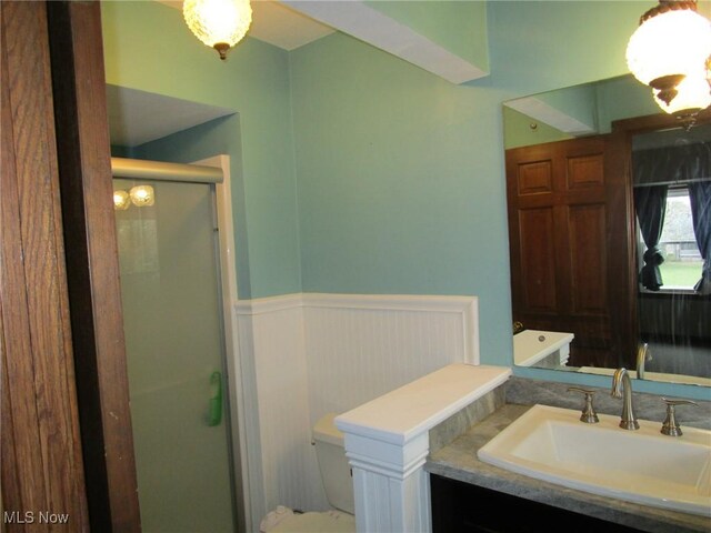 3701 Villa Marie Rd, Lowellville, OH 44436 - full bath featuring a stall shower, wainscoting, toilet, and vanity