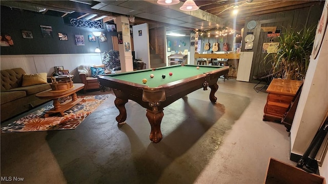 53525 Somerton Hwy, Jerusalem, OH 43747 - playroom with concrete floors, billiards table, a bar, and wainscoting
