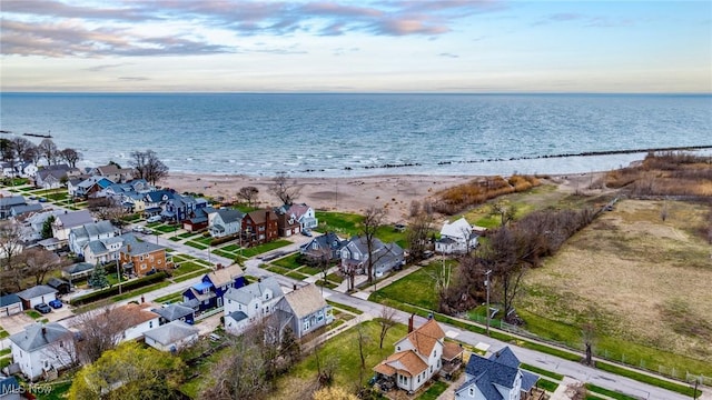 aerial view featuring a residential view and a water view