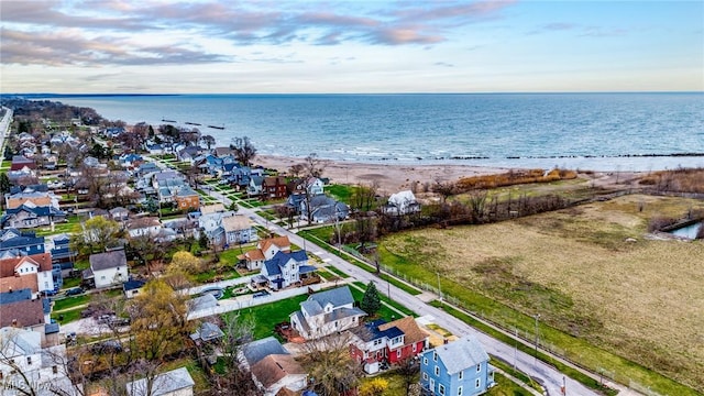 aerial view with a residential view and a water view