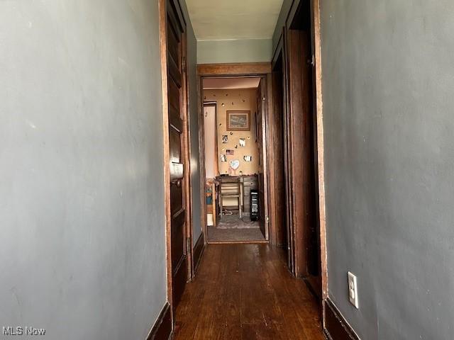 hall with dark wood-style flooring