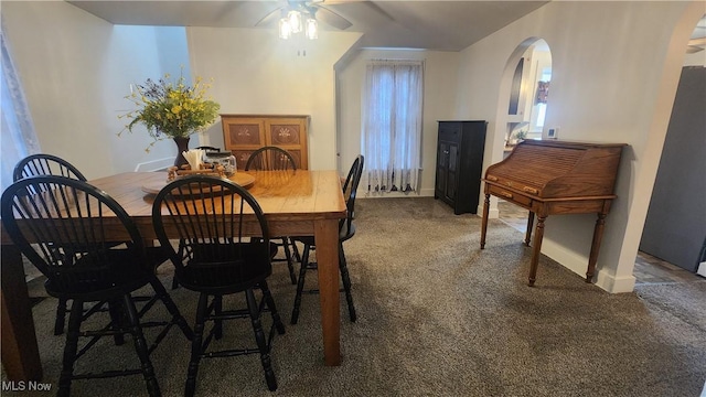 228 N 8th St, Coshocton, OH 43812 - carpeted dining room with arched walkways and ceiling fan