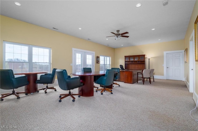 35955-35959 Bower Rd, Scio, OH 43988 - office area featuring visible vents, carpet, baseboards, recessed lighting, and a ceiling fan