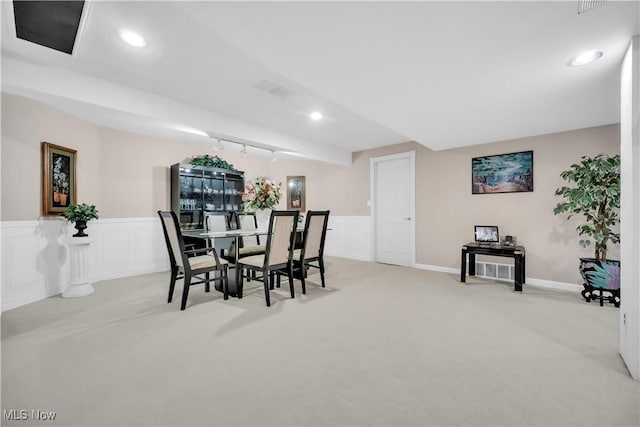 6722 Silvermound Dr, Mentor, OH 44060 - dining space featuring light colored carpet, recessed lighting, and a wainscoted wall