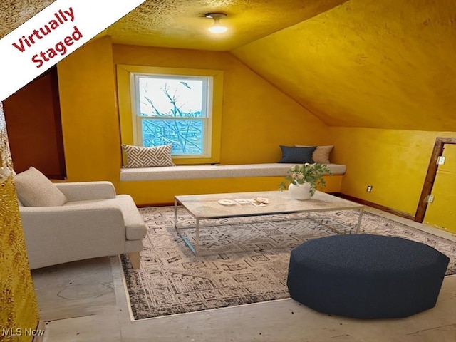 119 Erie St, Elyria, OH 44035 - additional living space featuring baseboards, lofted ceiling, and a textured ceiling