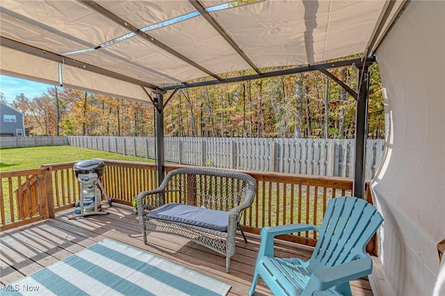 deck featuring a yard and a fenced backyard