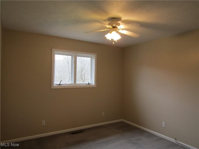 230 Bryden Rd, Weirton, WV 26062 - unfurnished room featuring baseboards, carpet flooring, a textured ceiling, visible vents, and ceiling fan