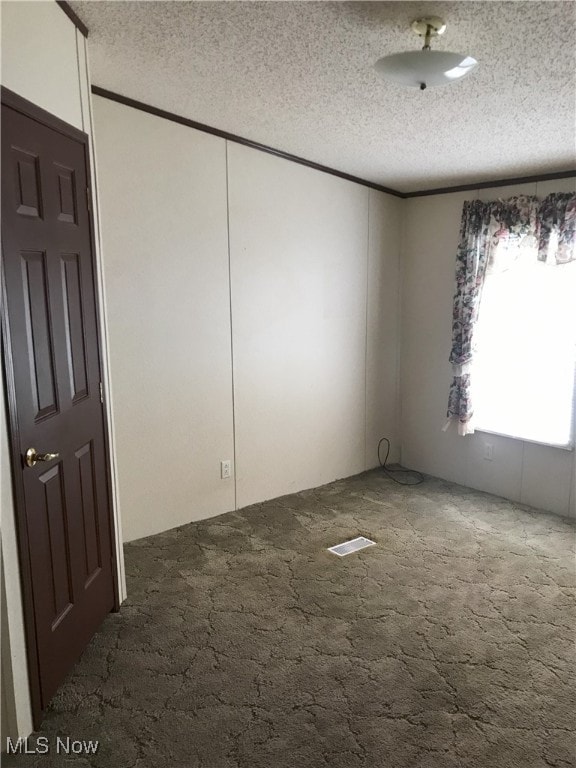 carpeted spare room with a textured ceiling
