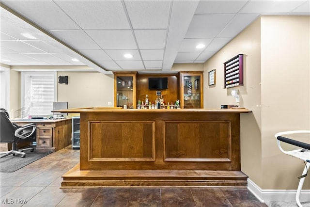 218 Canterbury Ct, Columbiana, OH 44408 - bar featuring a paneled ceiling, baseboards, recessed lighting, a bar, and wine cooler