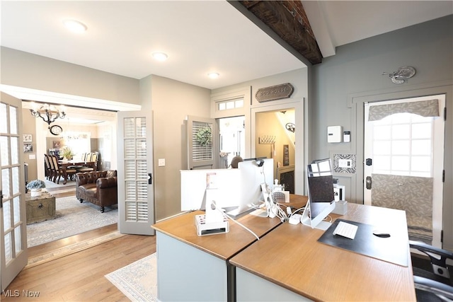 128 Center St, Milan, OH 44846 - home office featuring recessed lighting, a notable chandelier, and light wood-style floors