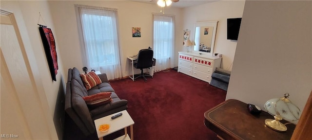 4209 Majorna Dr, West Salem, OH 44287 - living room featuring dark carpet and a ceiling fan