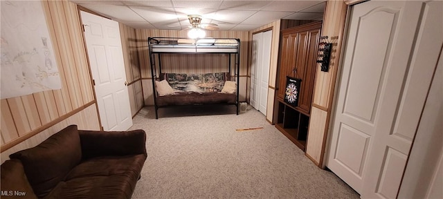 4209 Majorna Dr, West Salem, OH 44287 - bedroom with light colored carpet, a paneled ceiling, and wallpapered walls