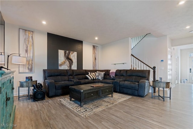 5454 Schueller Blvd, Sheffield Village, OH 44054 - living area with recessed lighting, stairs, and wood finished floors