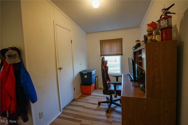 8672 Ridgeview Rd, Chandlersville, OH 43727 - office with ornamental molding, a textured ceiling, and light wood-style flooring