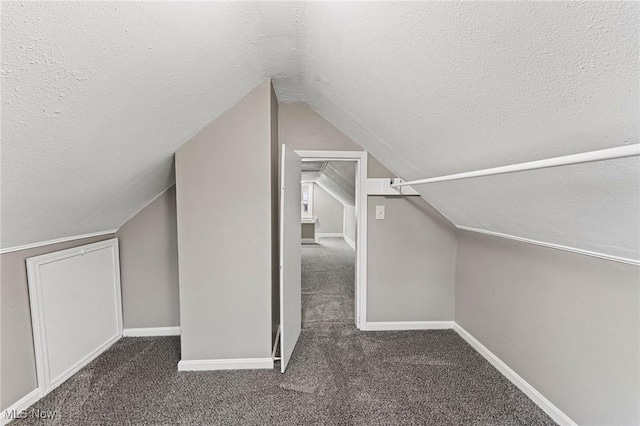 bonus room featuring baseboards, carpet, and a textured ceiling