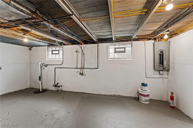 below grade area with electric panel