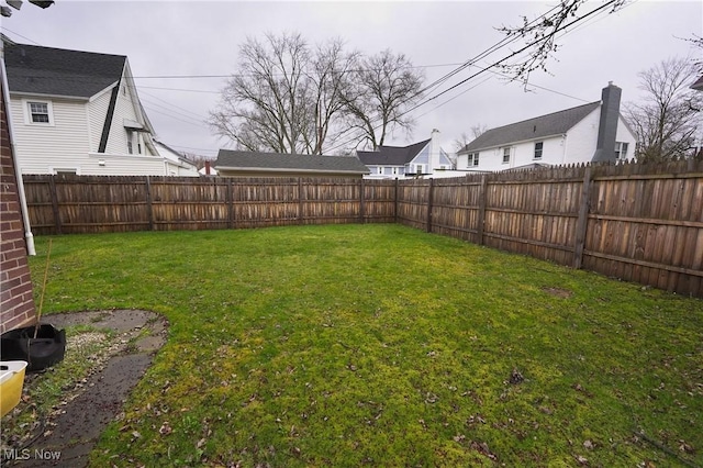 view of yard featuring a fenced backyard