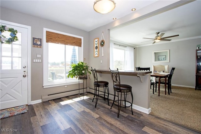 31 Morgan Ave, Ashland, OH 44805 - foyer with ceiling fan, dark wood-style flooring, baseboards, and baseboard heating