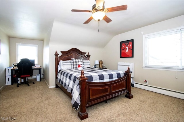 31 Morgan Ave, Ashland, OH 44805 - bedroom featuring a baseboard heating unit, multiple windows, light carpet, and lofted ceiling