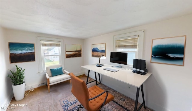office space with baseboards and carpet floors