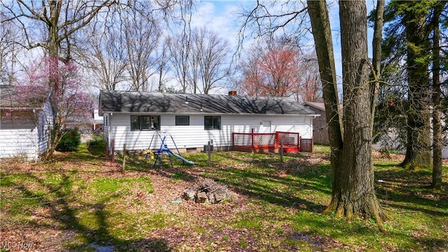 back of property featuring crawl space