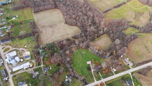 birds eye view of property with a rural view