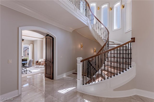 3377 E Galloway Dr, Richfield, OH 44286 - stairway featuring a wealth of natural light, marble finish floor, and baseboards