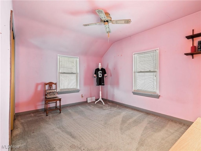 13908 Highlandview Ave, Cleveland, OH 44135 - bonus room with baseboards, lofted ceiling, a ceiling fan, and carpet