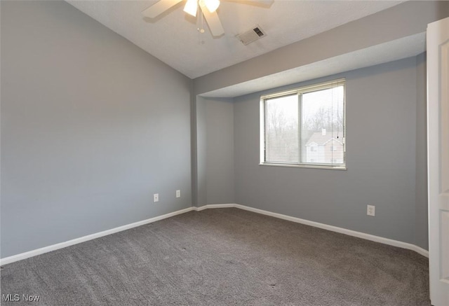 362 Village Pointe Dr, Akron, OH 44313 - carpeted empty room with ceiling fan, baseboards, lofted ceiling, and visible vents