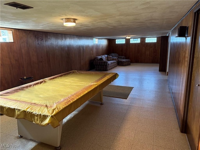 4830 Autumn Ln, Brooklyn, OH 44144 - rec room featuring tile patterned floors, wood walls, billiards, and visible vents