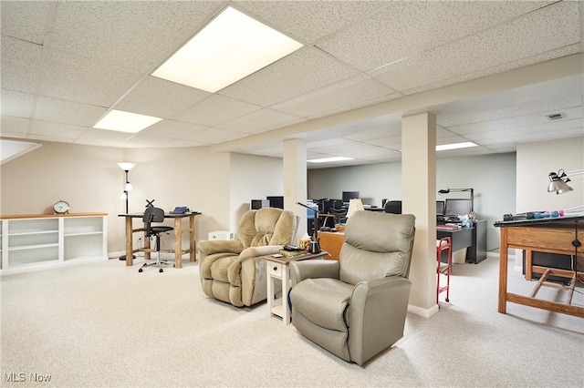 4339 Sierra Dr, Copley, OH 44321 - interior space with baseboards, visible vents, carpet, and a drop ceiling