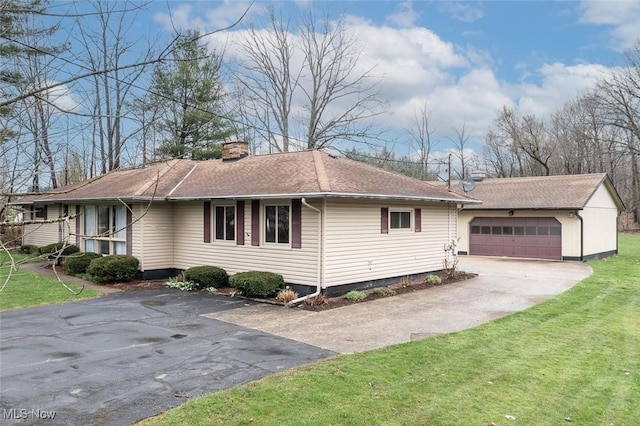 3035 Hamilton Rd, Medina, OH 44256 - view of front of home featuring a shingled roof, a chimney, a garage, and a front yard