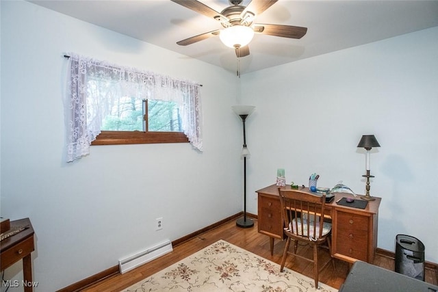3035 Hamilton Rd, Medina, OH 44256 - office space featuring baseboard heating, wood finished floors, ceiling fan, and baseboards
