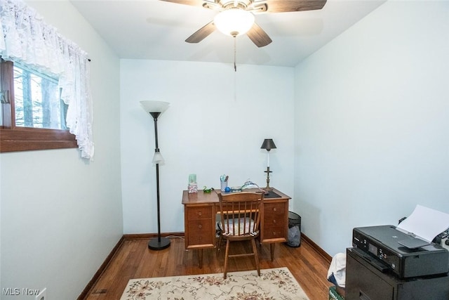 3035 Hamilton Rd, Medina, OH 44256 - office with wood finished floors, ceiling fan, and baseboards