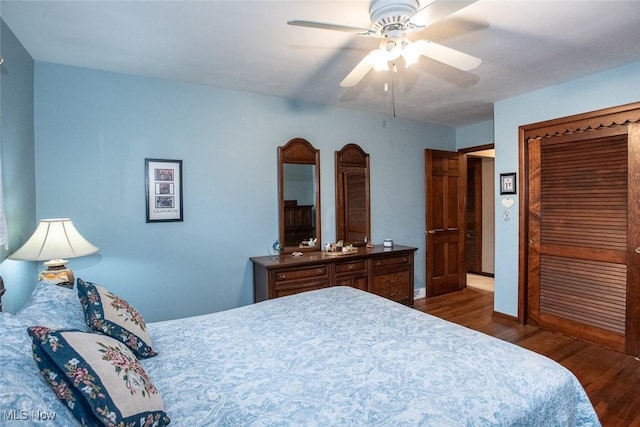 3035 Hamilton Rd, Medina, OH 44256 - bedroom with a closet, a ceiling fan, and wood finished floors