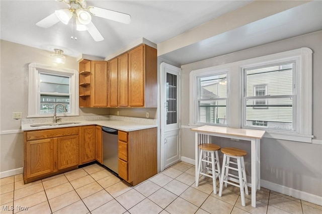 43 Hamilton Ave, Poland, OH 44514 - kitchen featuring a sink, light countertops, stainless steel dishwasher, and baseboards